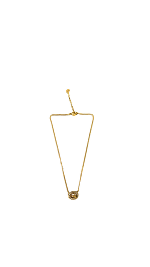Christian Dior Vintage Gold Tone Rhinestone CD Logo Oval Pendant Necklace Chain Jewelry