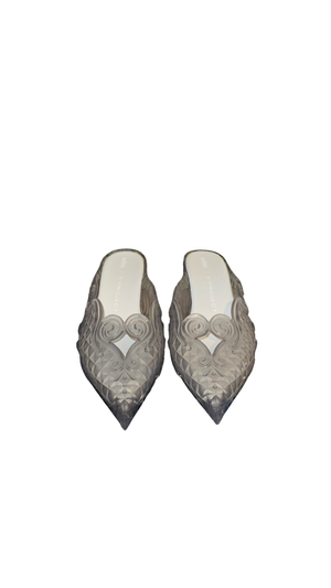 Y/Project x Melissa Court Mules Pointed Toe Grey Clear PVC Jelly Slippers Flats Vintage