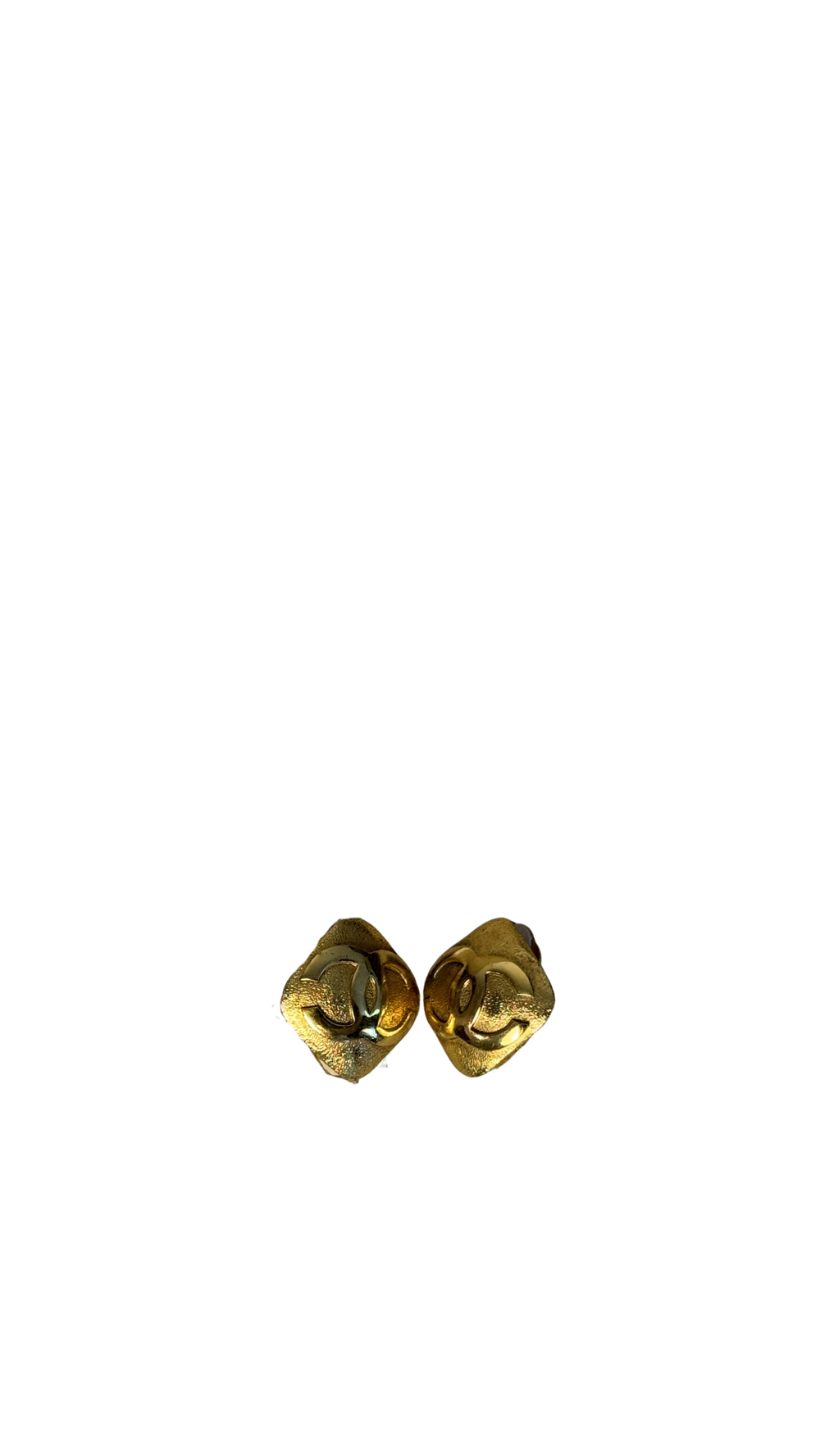 Chanel Gold Plated CC logo Diamond Shape Coco Mark Iconic Vintage Medallion Charm Statement Piece Earring Set