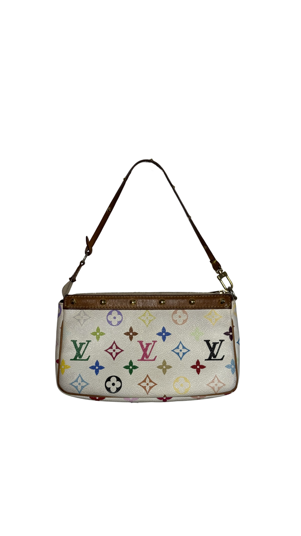 Louis Vuitton x Takashi Murakami Classic LV Monogram White Multicolour Pochette Accessoire Y2K Collectors Piece