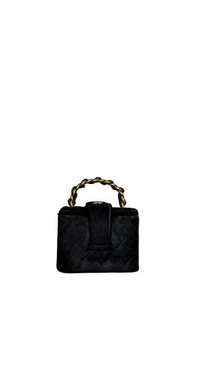 Chanel Vintage Mini Square Top Handle Vanity Box Black Ponyhair Quilted CC cocomark Lagerfeld 3 series 1994/96