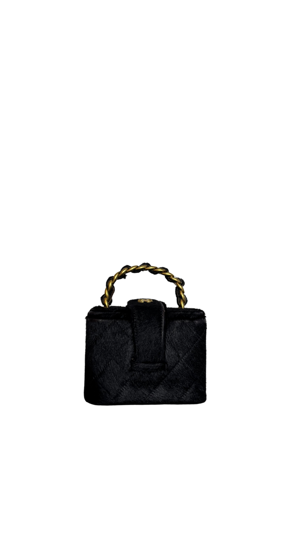 Chanel Vintage Mini Square Top Handle Vanity Box Black Ponyhair Quilted CC cocomark Lagerfeld 3 series 1994/96