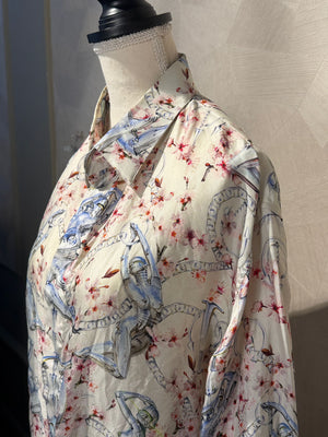 Dior Mens 2019 A/W Hajime Sorayama Sorayama Robot Floral Button Down Pajama White Pink Silk Set Shorts button up Size 38