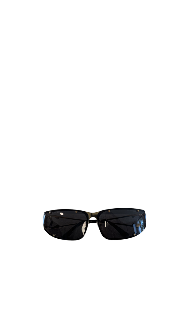 Chanel CH9520 Oversize Cat Eye Sunglasses Black Gold color code 124/2E CC cocomark open sides rimless