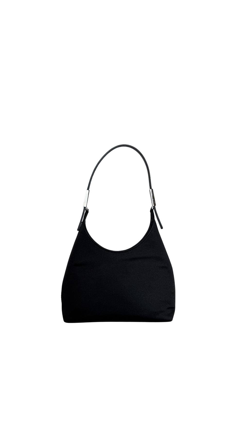 Gucci Vintage Structured Minimalist Nylon Black Handbag Shoulder Bag Silver Detailing Hardware Large Shoulder Bag buckle detail monochrome vintage Buckle clasp detail chic 2000s