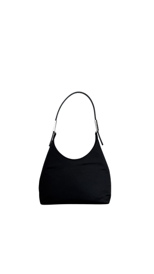 Gucci Vintage Structured Minimalist Nylon Black Handbag Shoulder Bag Silver Detailing Hardware Large Shoulder Bag buckle detail monochrome vintage Buckle clasp detail chic 2000s