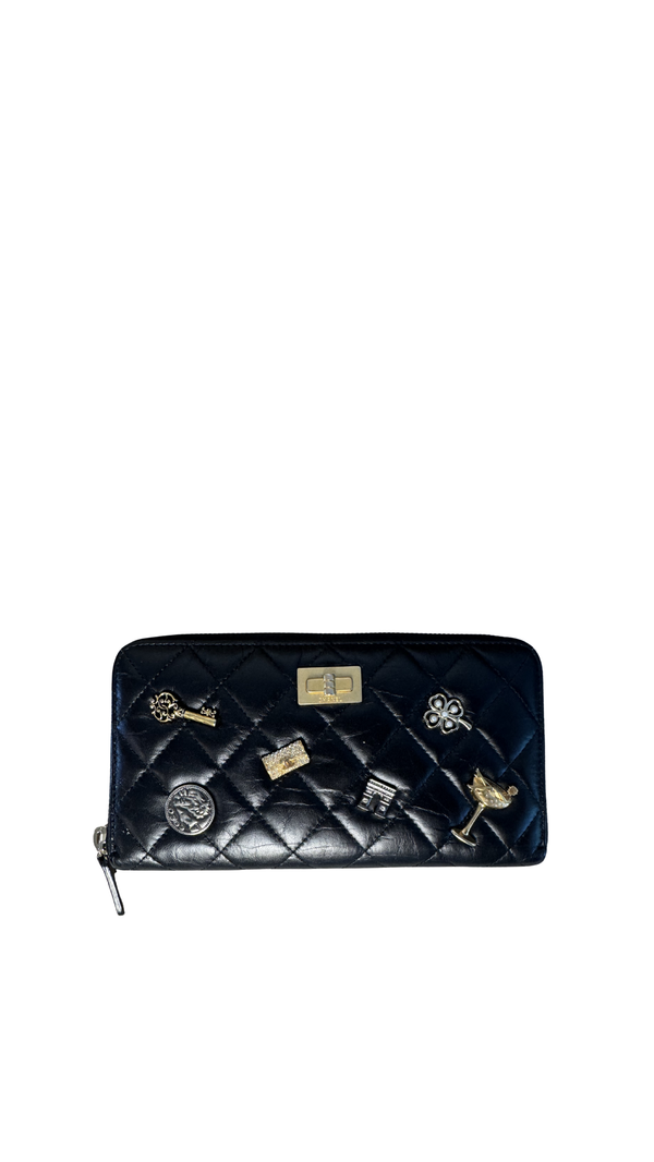 Chanel Lucky Charms Reissue 2.55 Zippy Purse Wallet Quilted Aged Calfskin Long CC Coco Mark Vintage