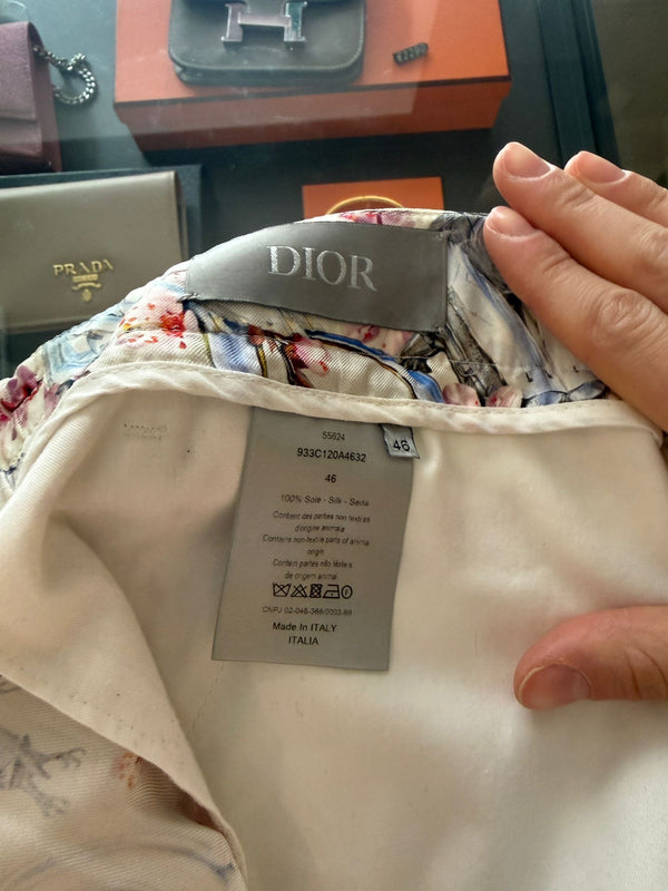 Dior Mens 2019 A/W Hajime Sorayama Sorayama Robot Floral Button Down Pajama White Pink Silk Set Shorts button up Size 38