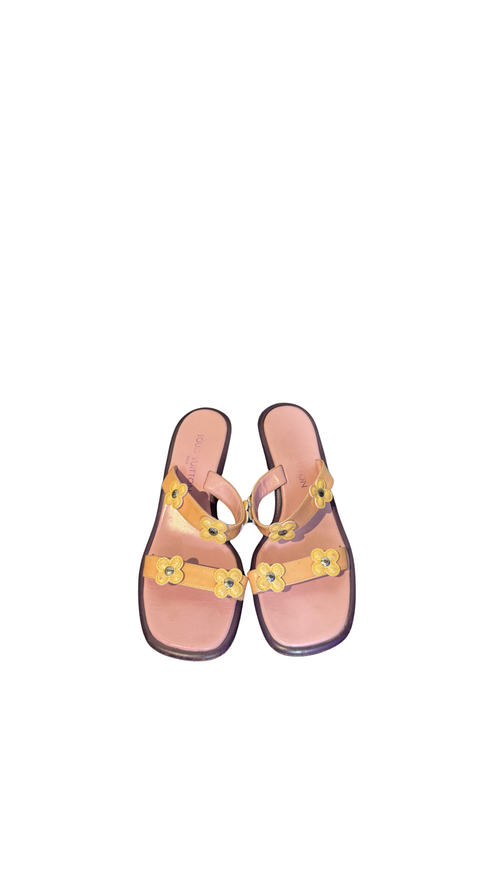 Chanel Vintage 2002 Mules a Talons Blossom Patent Leather Sandals Heeled Mule Pump Shoes Karl Lagerfeld Floral Strap detail CC coco mark EU 38.5