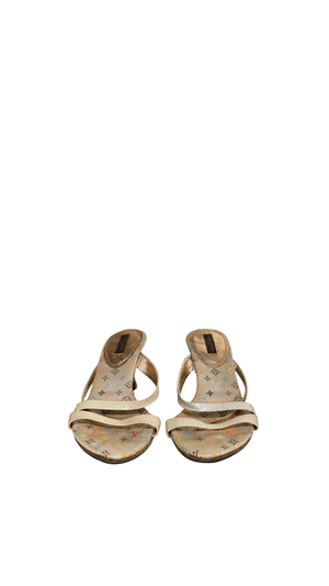 Very Rare Louis Vuitton Takashi Murakami Monogram Multicolore Exotic Leather Heeled Sandals Size 37.5 Box