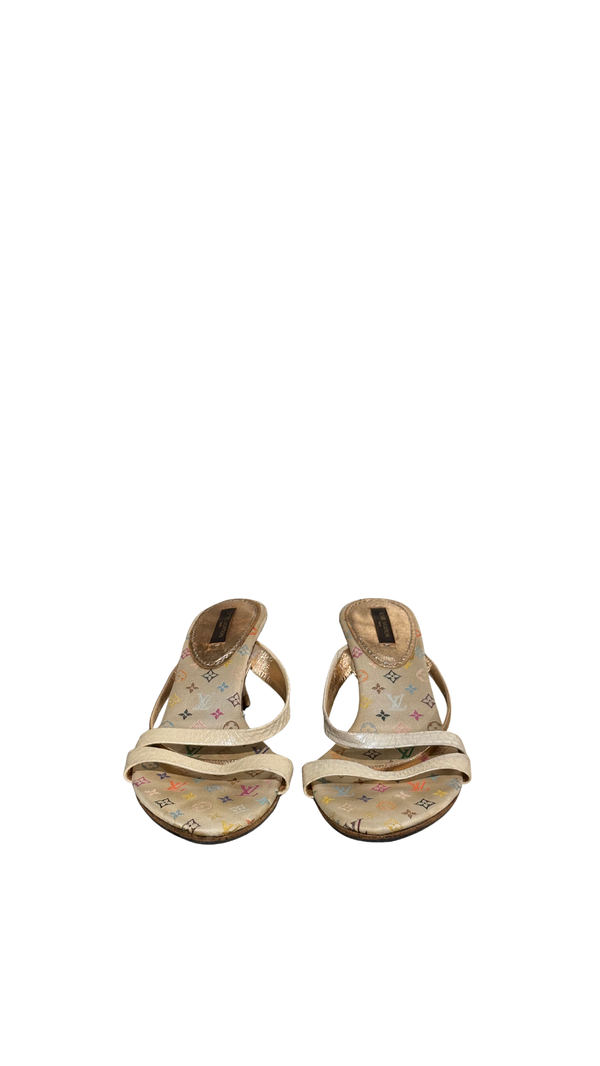 Very Rare Louis Vuitton Takashi Murakami Monogram Multicolore Exotic Leather Heeled Sandals Size 37.5 Box