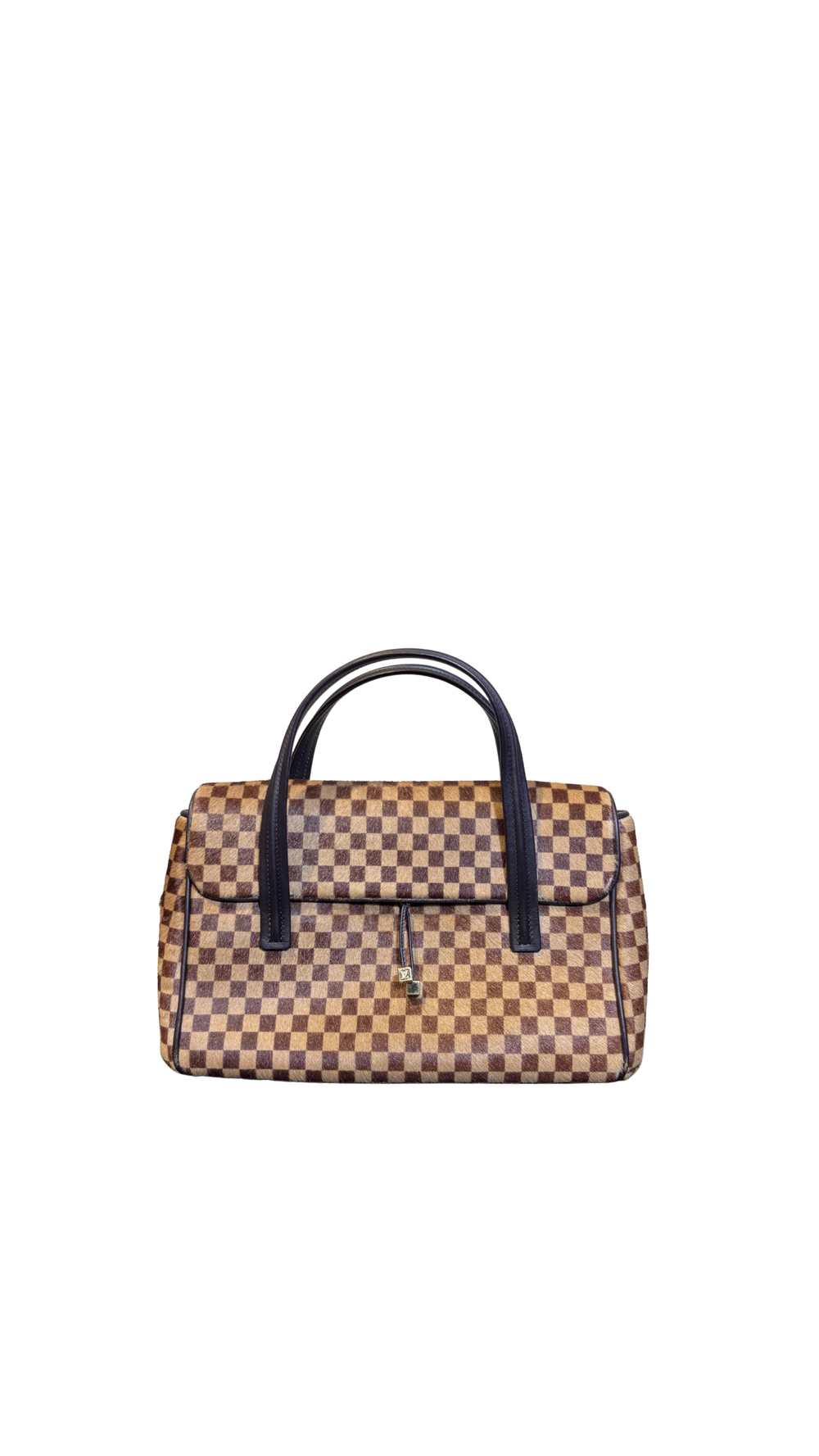 Louis Vuitton Chequered Limited Edition Damier Sauvage Calf Hair Lionne Bag brown tan tassle detail Vintage Classic Style Chic leather handles