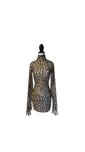 VETEMENTS 2019 collection 'The Styling Dress' leopard print body con mini dress with gloves turtleneck sexy