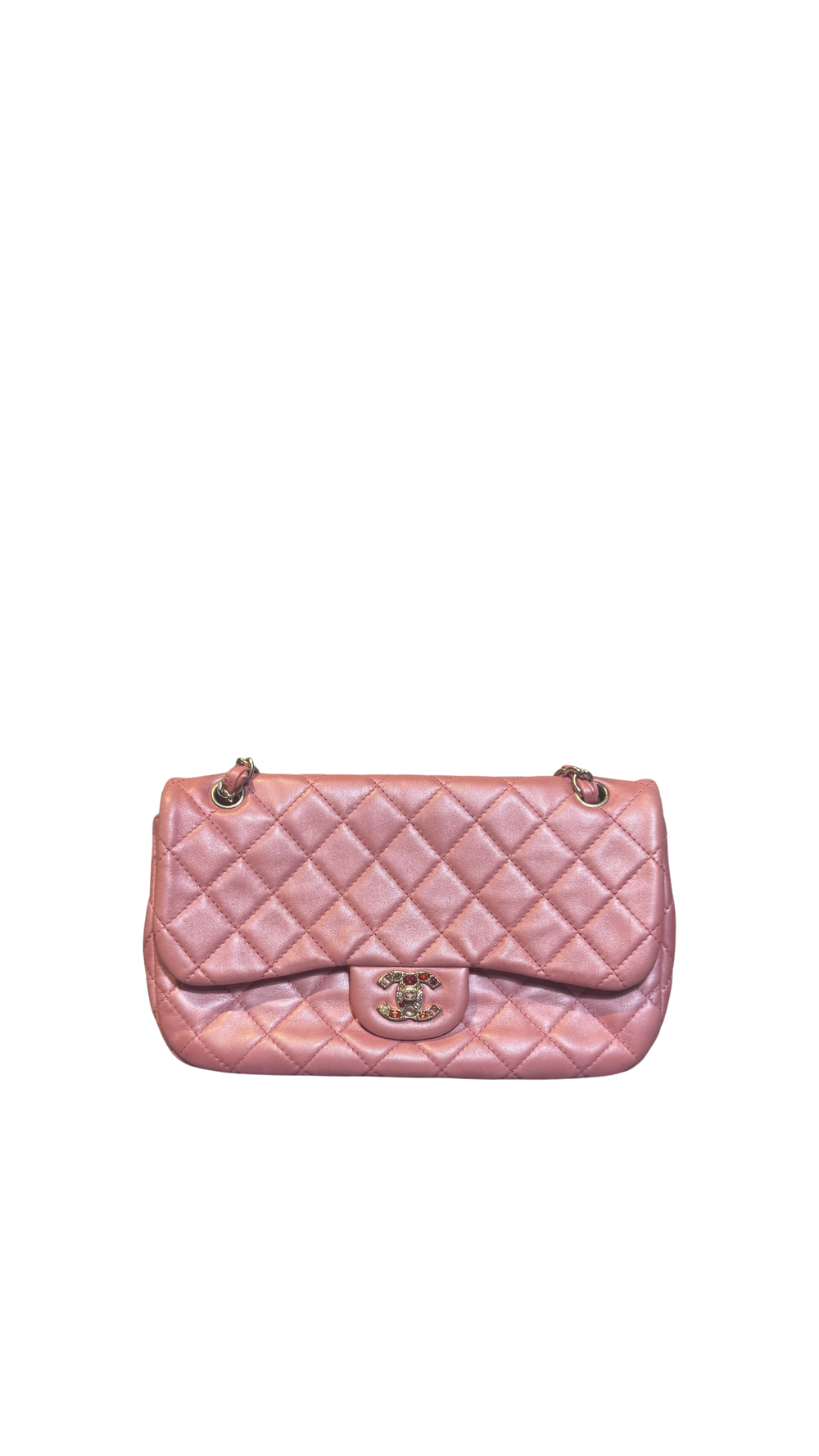 Chanel Baby Pink 'Precious Jewel' Crystal Quilted Limited Edition Valentines Single Flap Medium Metallic Pink Shoulder Bag in Calfskin Gold hardware 2010/2011