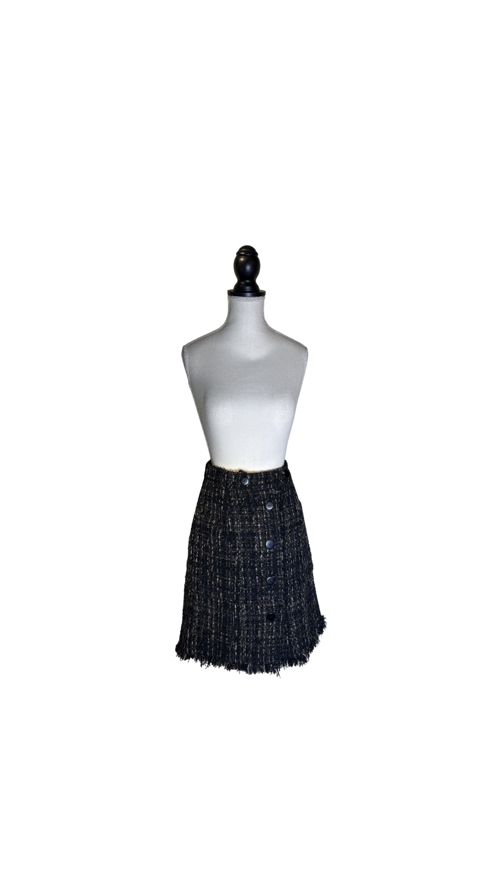 Chanel Droite A Boutons Tweed Brown Pencil Skirt Button Detailing FR 38 / M Classic Design CC button Work formal dress skirt distressed hem