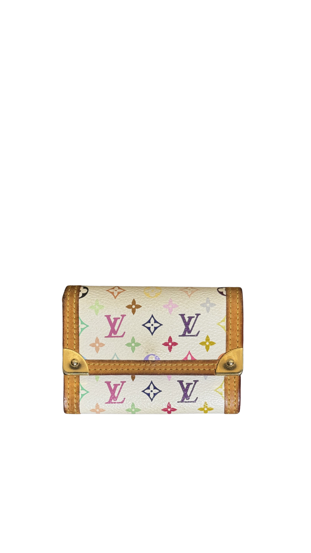 Louis Vuitton x Takashi Murakami White Classic LV Monogram Multicolour Rainbow Compact Zip Wallet S/S 2005 Vintage