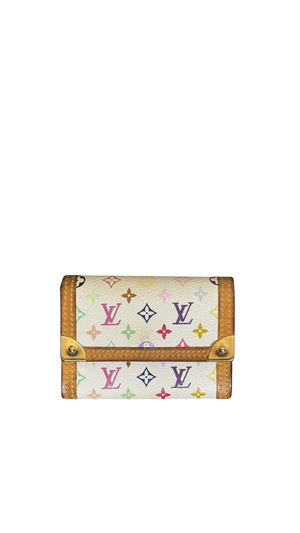 Louis Vuitton x Takashi Murakami White Classic LV Monogram Multicolour Rainbow Compact Zip Wallet S/S 2005 Vintage