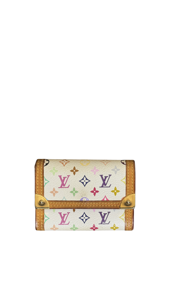Louis Vuitton x Takashi Murakami White Classic LV Monogram Multicolour Rainbow Compact Zip Wallet S/S 2005 Vintage