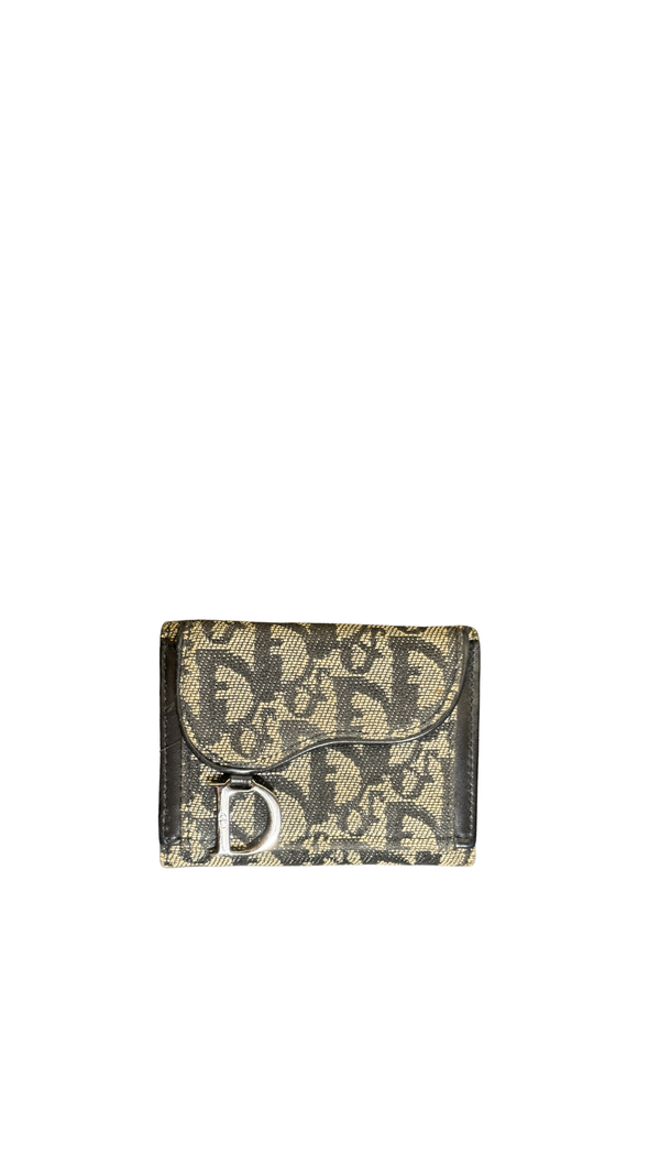 Dior Monogram Blue Trotter Diorissimo Small Bi-fold wallet blue Leather Wallet Card Holder with 'D' dior charm canvas