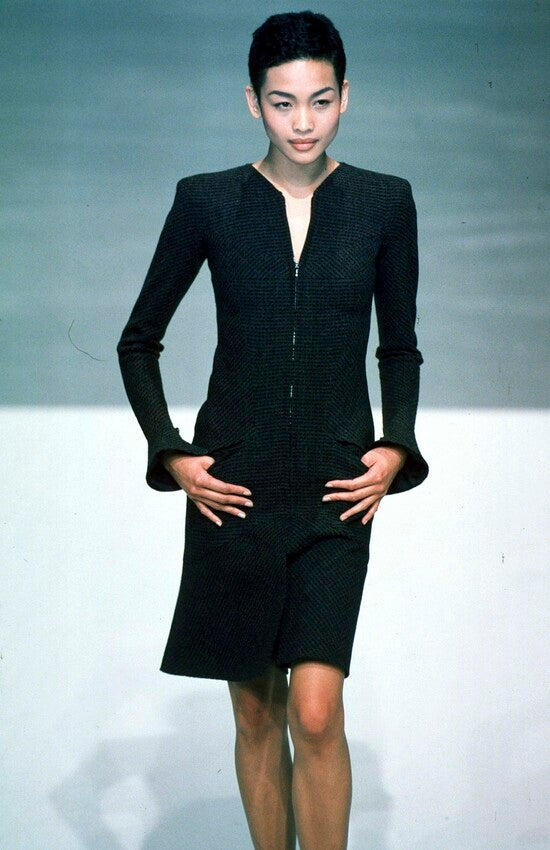 Chanel 1997 Coco Mark Knit Dress Wool Brown CC details FR 34 XS/XXS Long Sleeve Fit Flare Classic