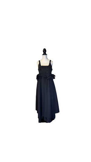 Noir Kei ninomiya suspender skirt Black Layered Maxi Dress empire waist ruffle detailing bows buttons designer