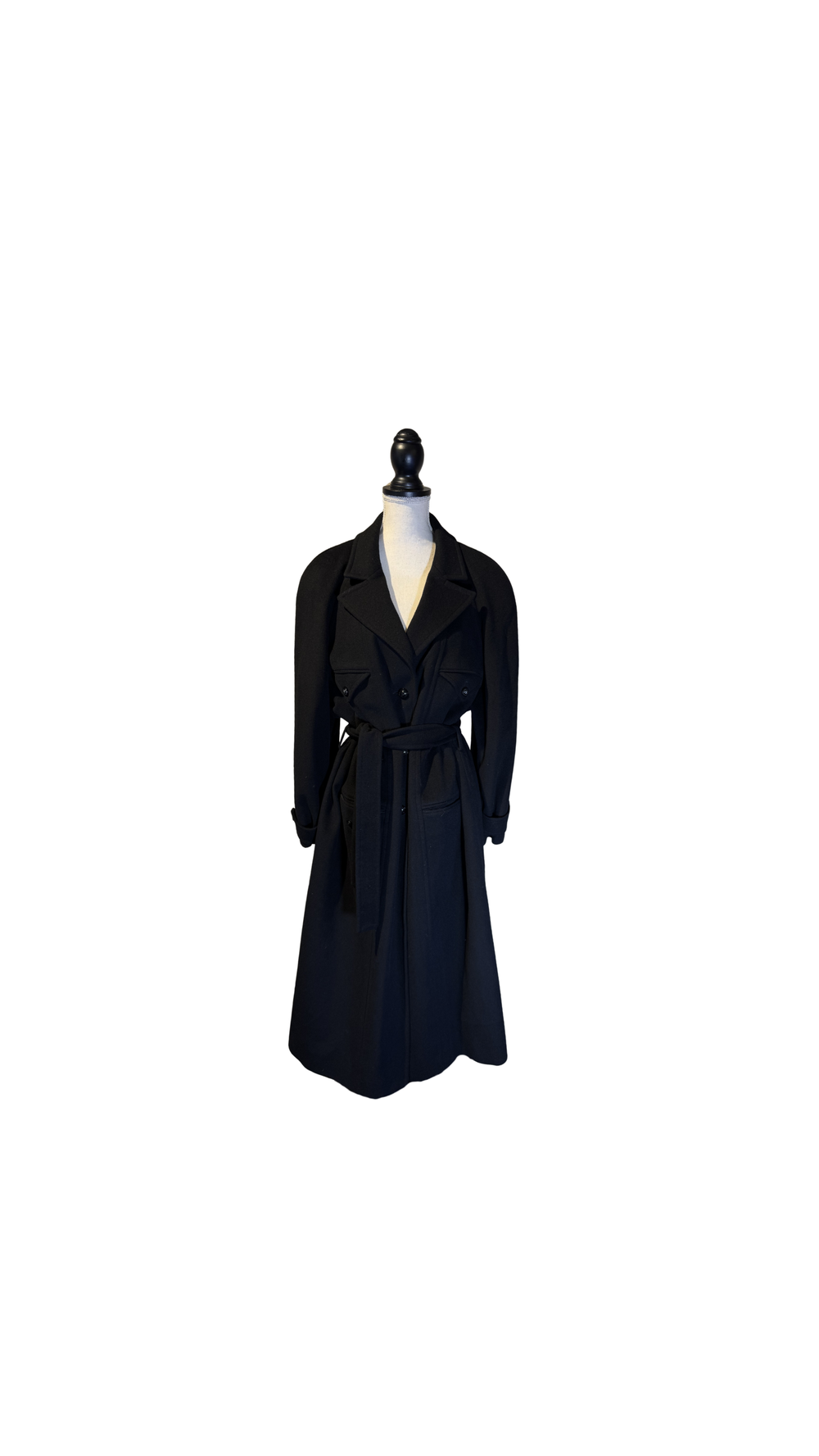 Chanel vintage trench coat Jacket Black CC cocomark black button cinch waist Long Sleeve Fit Flare Classic design chic low neck