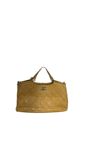 Chanel Vintage Sea Hit Tote Quilted Iridescent Glazed Calfskin CC Charm Chain Hobo Bag