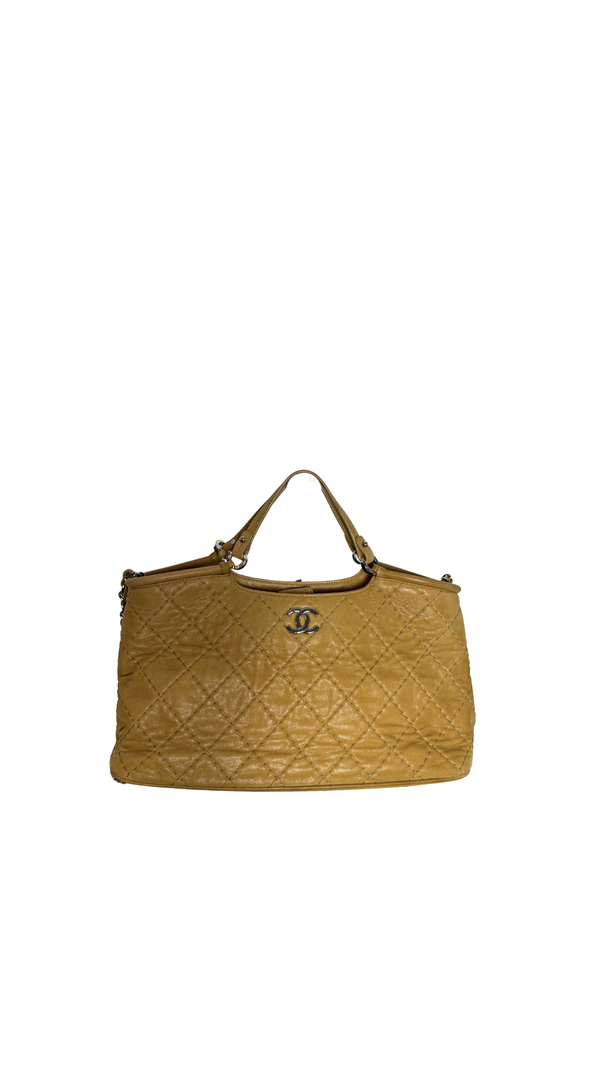 Chanel Vintage Sea Hit Tote Quilted Iridescent Glazed Calfskin CC Charm Chain Hobo Bag