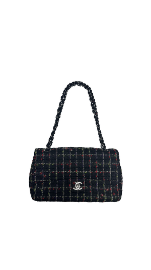*Price Upon request* Chanel Ladybug Single Flap CC Cocomark Turnlock Spring/Summer 2011 Tweed Red Green Silver Hardware Quilted East West Chic Collectors Piece
