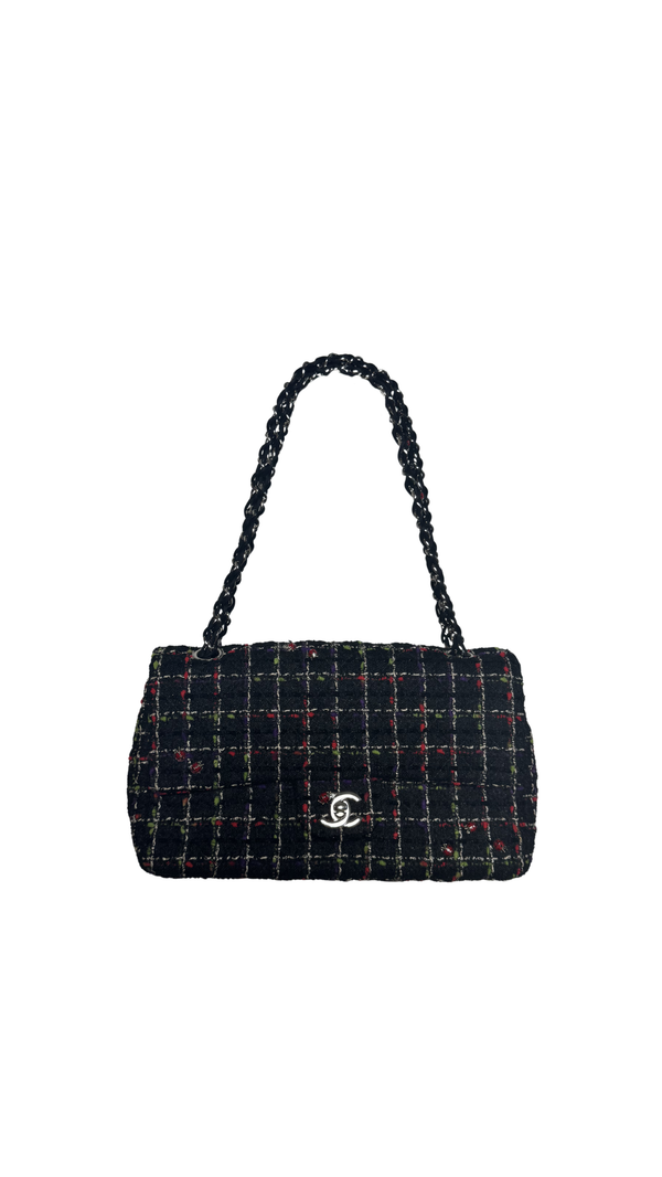*Price Upon request* Chanel Ladybug Single Flap CC Cocomark Turnlock Spring/Summer 2011 Tweed Red Green Silver Hardware Quilted East West Chic Collectors Piece
