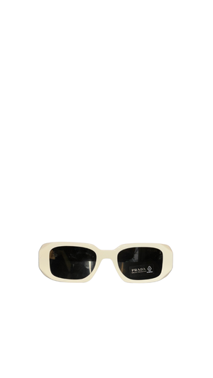 Prada Symbole Narrow Rectangular Sunglasses White Frame Dark Tint Lenses Y2K Vintage