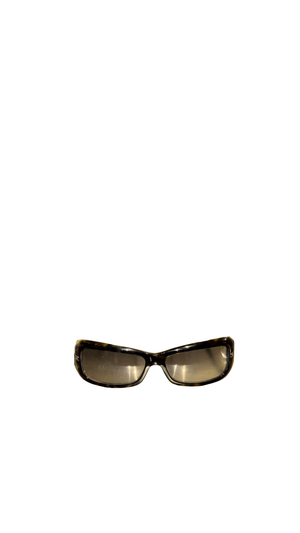 Chanel Rectangular Sunglasses Brown Gradient Lenses Transparent Frame Quilted Temple Detail CC Logo Vintage Eyewear