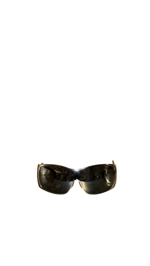Dolce &amp; Gabbana D&amp;G Logo Shield Sunglasses Brown Tinted Lenses Silver-Tone Metal Oversized Temple Detail Black Arms Made in Italy