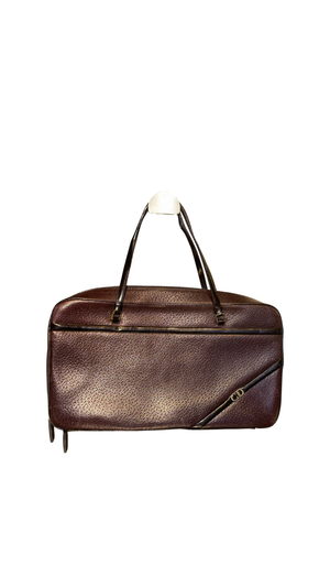 Christian Dior Vintage Brown Leather Boston Bag Bowling Bag Top Handle Handbag CD Logo Pebbled Leather