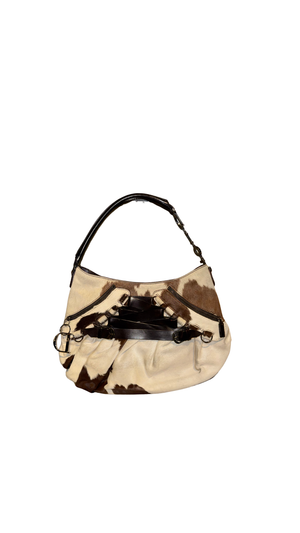 Christian Dior by John Galliano Spring Summer 2005 Runway Corset Ballet Pony Calfskin Cowhide Shoulder Bag Brown White Leather Lace Dior Charm Rare Archive