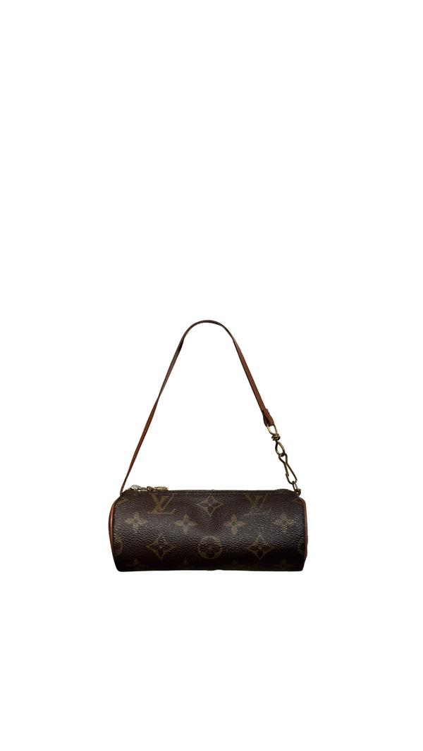 Louis Vuitton Mini Papillon Monogram Canvas Pochette Cylindrical Shoulder Bag Leather Chain Strap