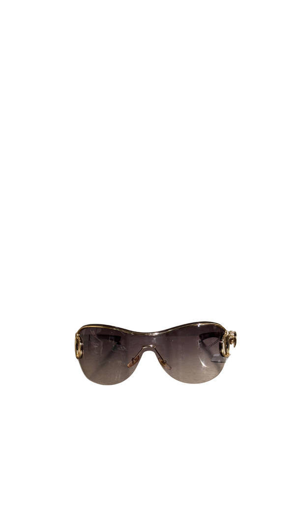 Gucci Rimless Shield Sunglasses Brown Gradient Lenses Gold-Tone Horsebit Detail