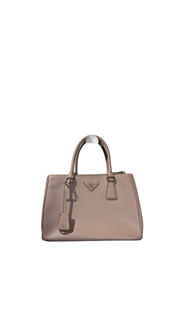Prada Galleria Bag Dusty Pink Saffiano Leather Tote Strap Top Handles Structured Logo Full Set