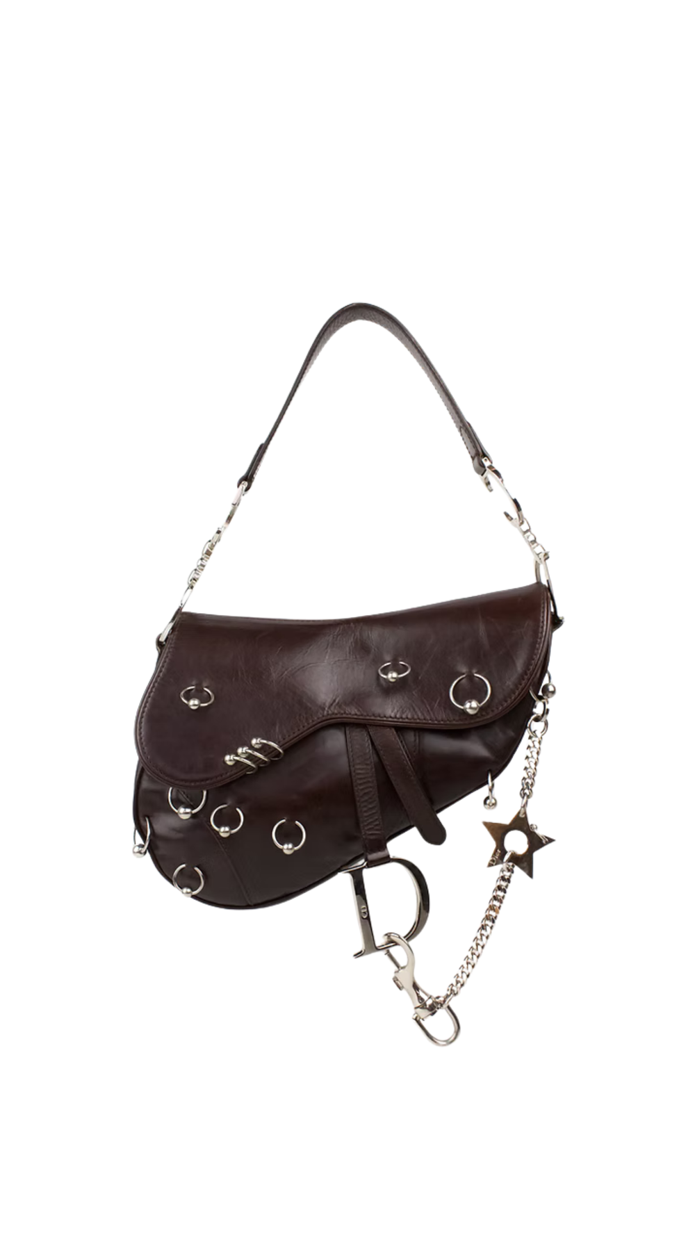 Rare Vintage Christian Dior "Hardcore" piercing limited edition Saddlebag S/S 2004 John Galliano Dark Brown Burgundy