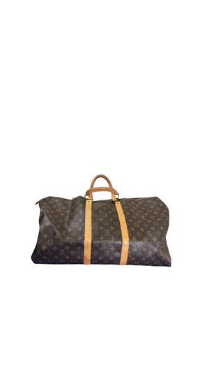 Louis Vuitton Keepall 55 Bag Vintage Monogram Classic Style 48hr weekender duffle bag brown leather handles