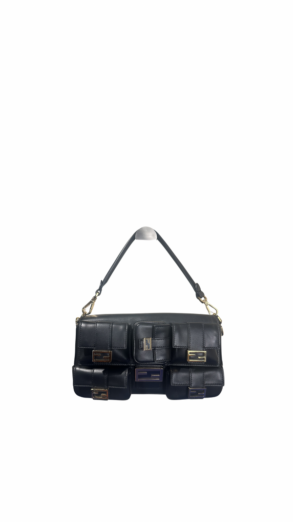 Fendi Baguette Multipocket Shoulder Bag Autum-Winter 2023/24 Black Leather Classic FF Gold Hardware