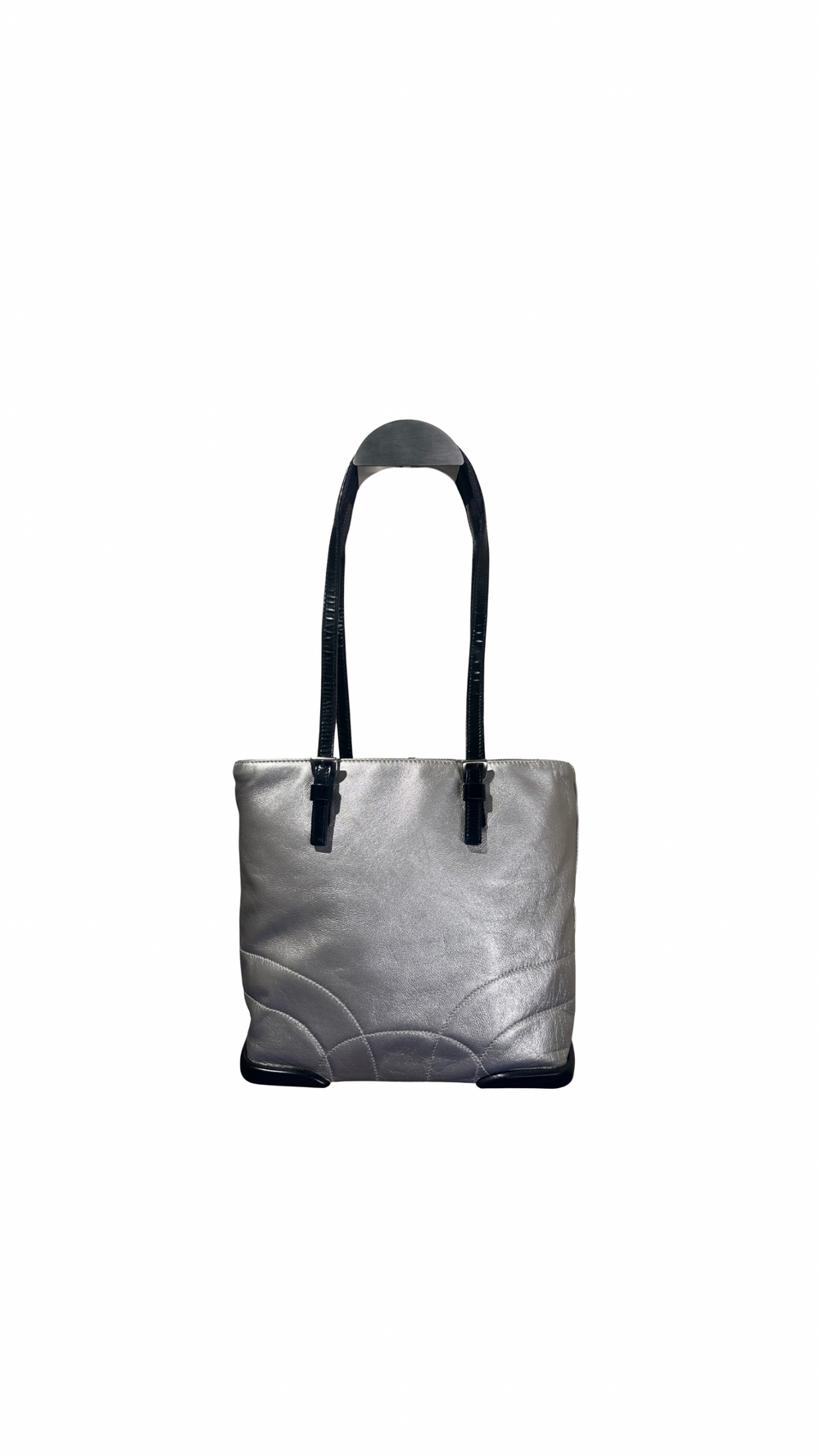 Prada Metallic Pastel Blue Napa Leather Shoulder Bag S/S 2000 runway bumper edges mesh leather silver