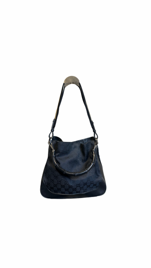 Gucci Bamboo Tote Bag GG Canvas Black Monogram Shoulder bag logo tote bamboo handle emblem leather trim 2000s