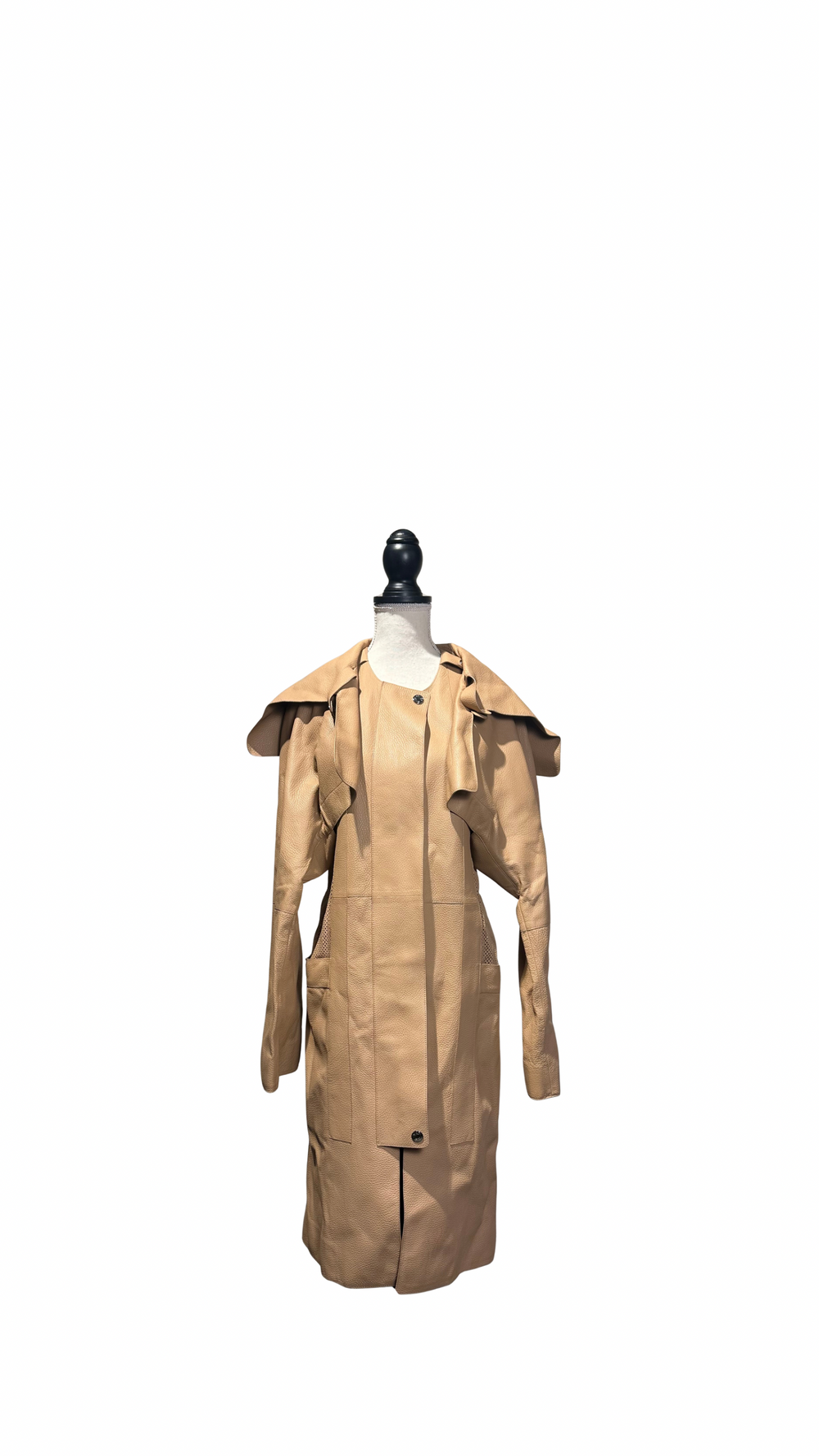 Hermes Trench Coat Leather Camel Ecru chic long sleeve calfskin exaggerated lapels silver hardware chic unique