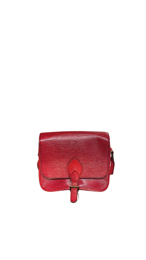 Louis Vuitton Vintage Epi Cartouchiere MM Red Leather Crossbody Shoulder Bag Gold Tone Hardware Archive