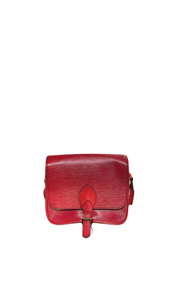 Louis Vuitton Vintage Epi Cartouchiere MM Red Leather Crossbody Shoulder Bag Gold Tone Hardware Archive
