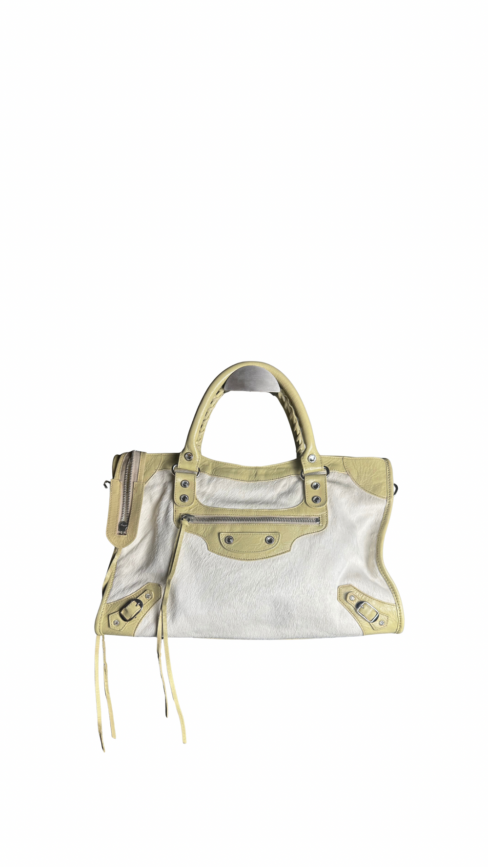 Balenciaga City Bag 2006 First Bag Swarovski Edition Ponyhair Cream Beige Shoulder Bag Limited Edition Bianco Motorcycle