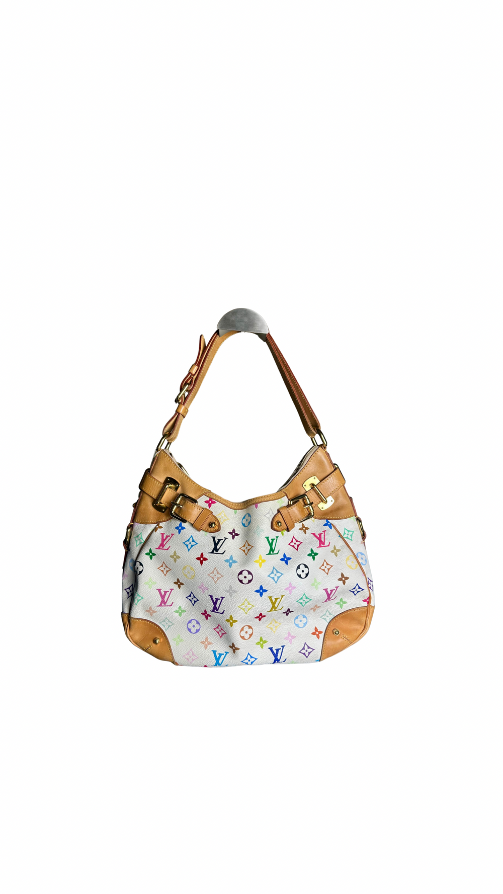 Louis Vuitton Greta Murakami Multicolor White Monogram Hobo Bag gold hardware rare