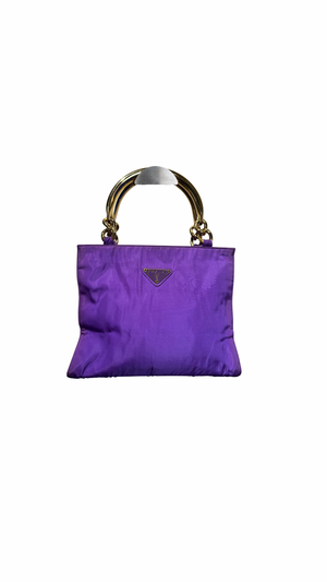 Prada Bag Bright Purple Shopping Bag Nylon Gold Handle Tote Strap Gold solid Top Handles Structured Logo&nbsp;