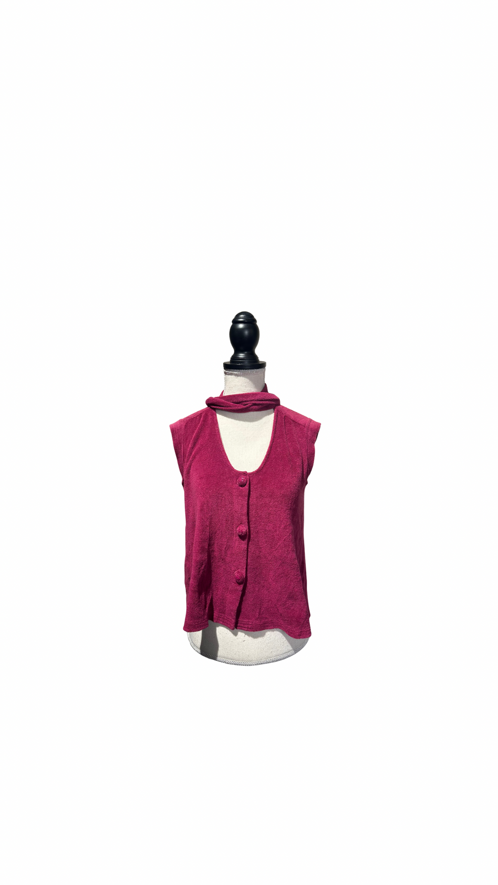 Chanel fuchsia terrycloth button up vest with matching scarf CC monochrome pink buttons asia exclusive FR36